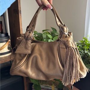 y2k Metallic Brown Boho Shoulder Bag with Tassel